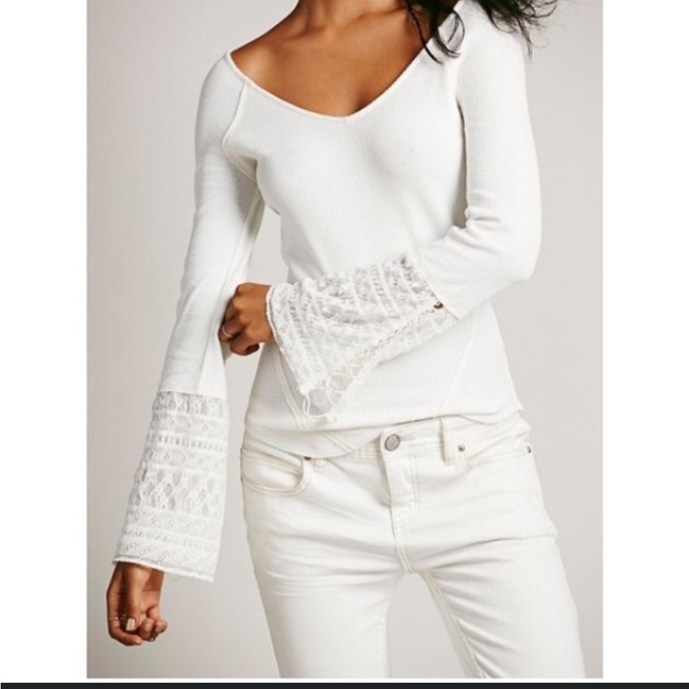 Free People Juliet Cuff V Neck Ivory Thermal Henley size M